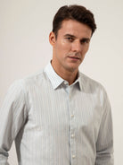 Lt Blue/White Stripe Arik Stripe Shirt Mens Button Up Woven Shirt Point Collar Work Shirt 