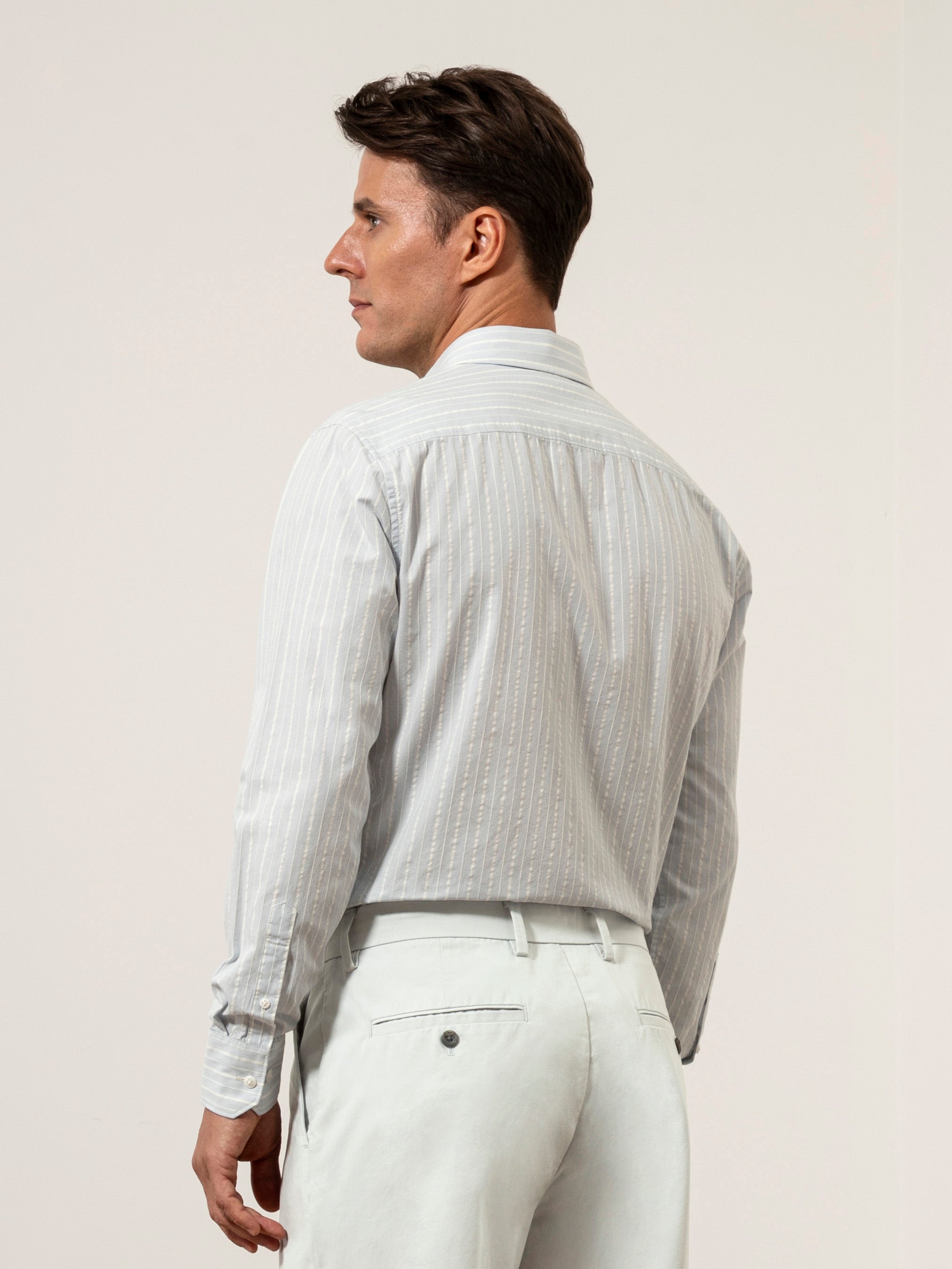 Lt Blue/White Stripe Arik Stripe Shirt Mens Button Up Woven Shirt Point Collar Work Shirt 