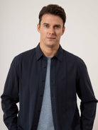 Dk Navy Varick Dobby Stripe Overshirt Mens Button Up Woven Shirt Seersucker Fabric Collared Shirt 