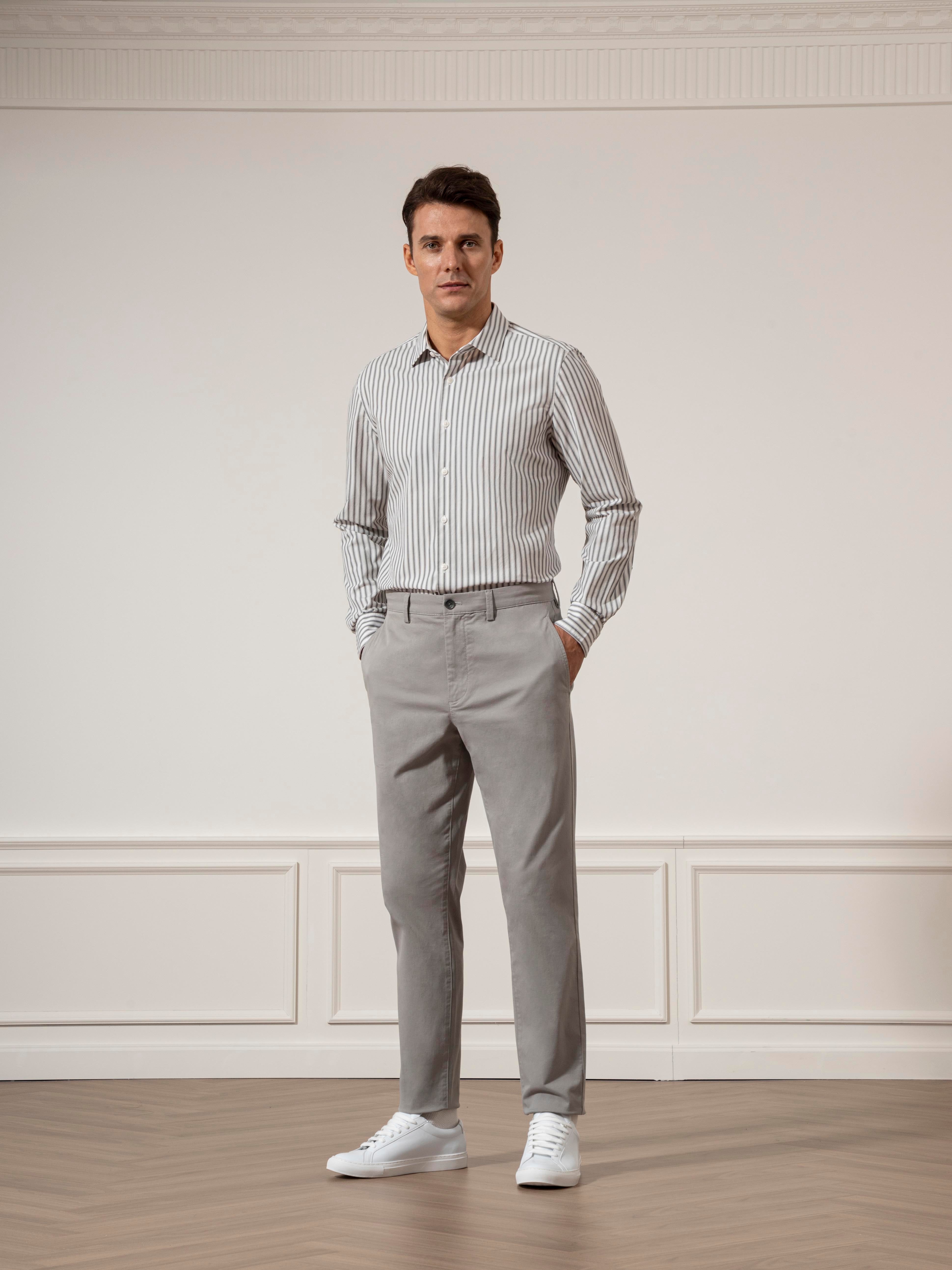 Bright White/Black Stripe Adrian Shadow Stripe Shirt Mens Spread Collar Black Stripe Button Up Dress Shirt 