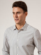 Bright White/Black Stripe Adrian Shadow Stripe Shirt Mens Spread Collar Black Stripe Button Up Dress Shirt 