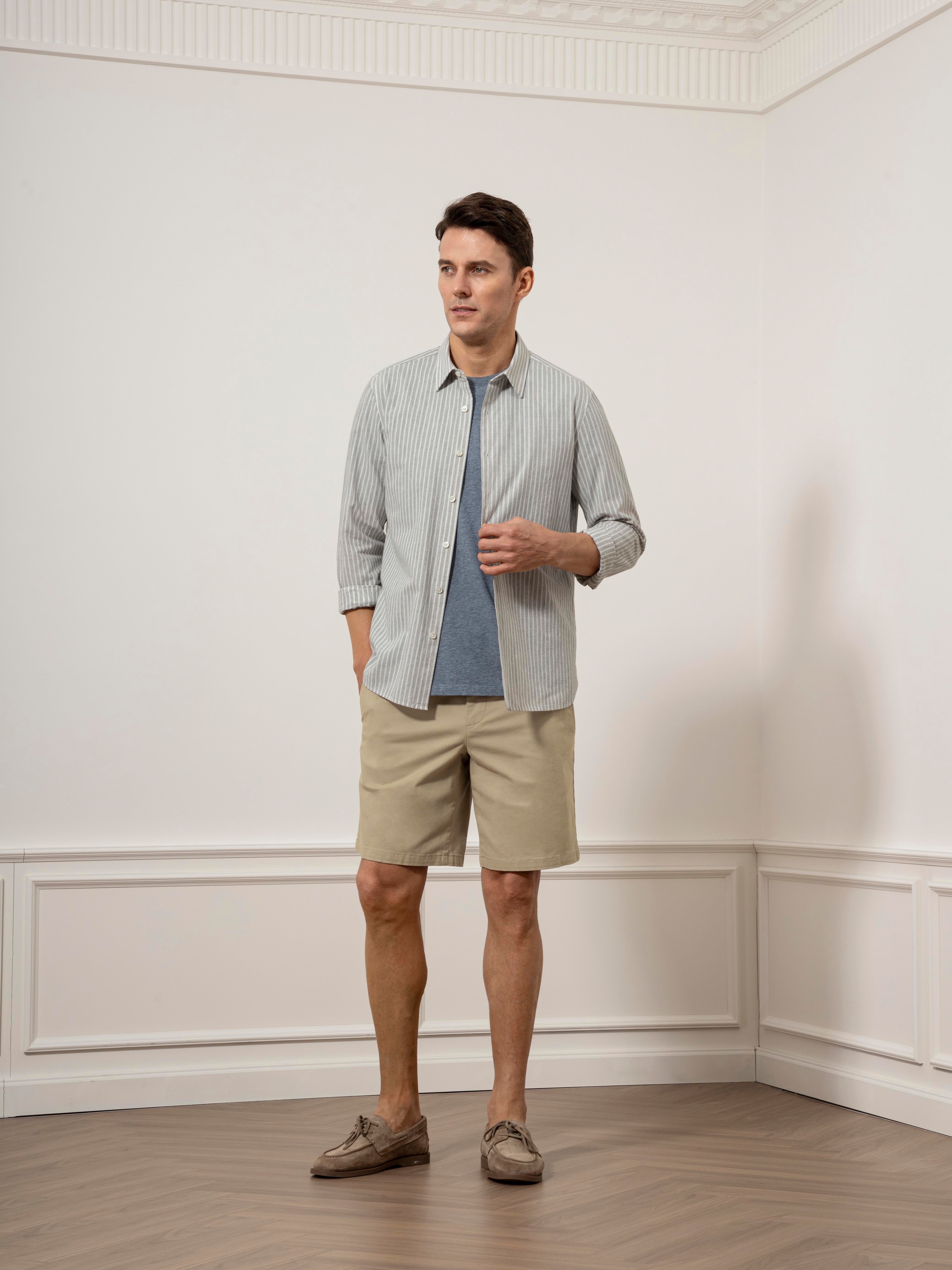 Lt Grey Heather/White Stripe Arik Heather Stripe Shirt Mens Pinstripe Button Up Dress Shirt Casual Button Up Work Shirt Point Collar Long Sleeve 