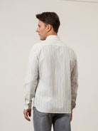 Off White/Blue Stripe Adrian Preppy Stripe Shirt Mens Striped Button Up Shirt Casual Work Shirt Point Collar Button Up Shirt 
