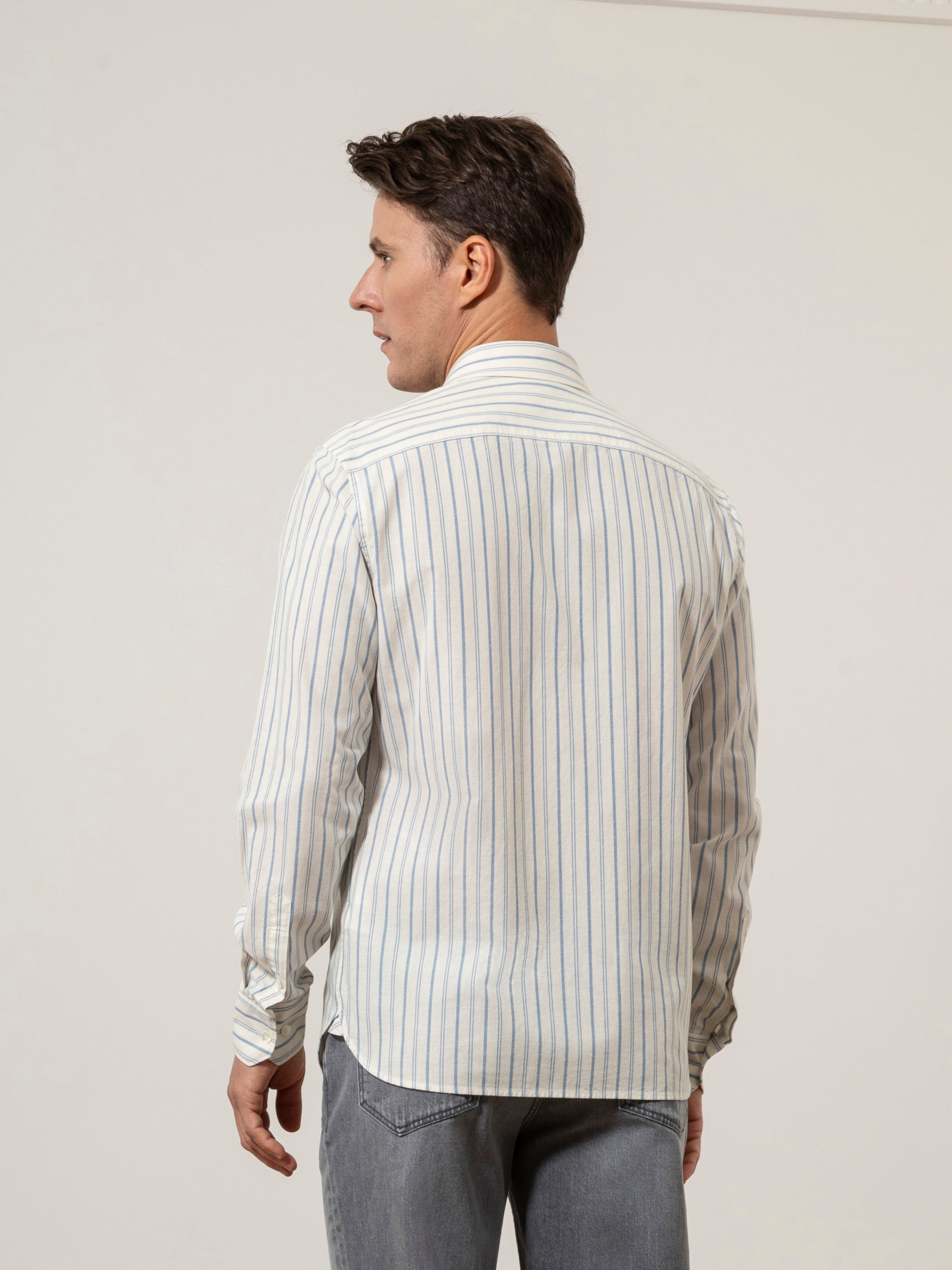 Off White/Blue Stripe Adrian Preppy Stripe Shirt Mens Striped Button Up Shirt Casual Work Shirt Point Collar Button Up Shirt 