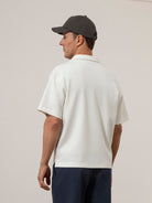 Cream Duffy Textured Knit Shirt Mens Relaxed Fit Button Up Collared Shirt Short Sleeve ONS Clothing 