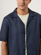 Dk Navy Rockaway Linen Shirt Mens Camp Collar Navy Shirt Short Sleeve ONS Clothing 