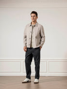 Grey Remi Herringbone Cotton Jacket Mens Button Up Chore Jacket Mens Collared Layering Jacket 