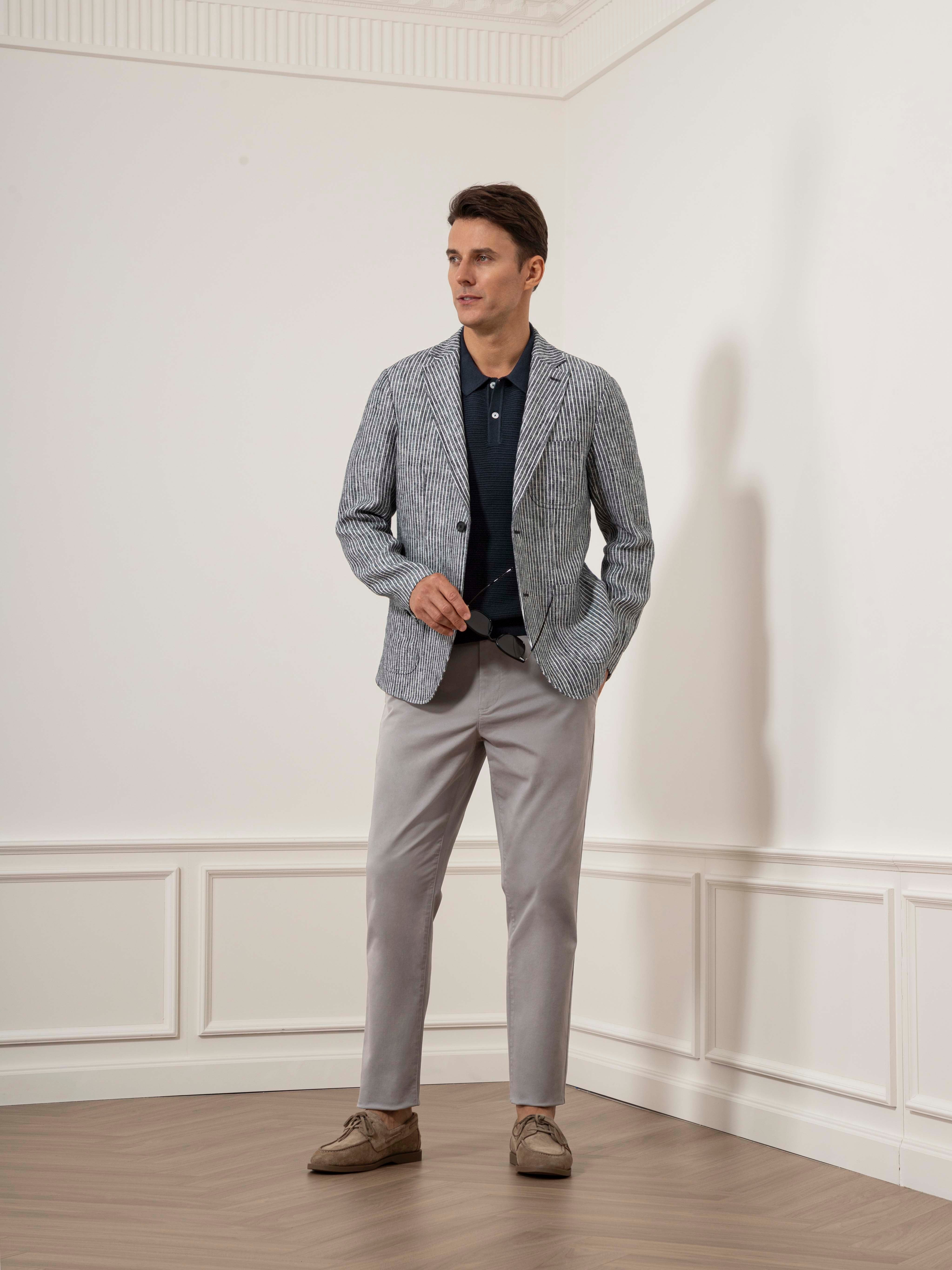 Grey/White Stripe Perry Linen Stripe Blazer Mens Linen Stripe Blazer ONS Clothing