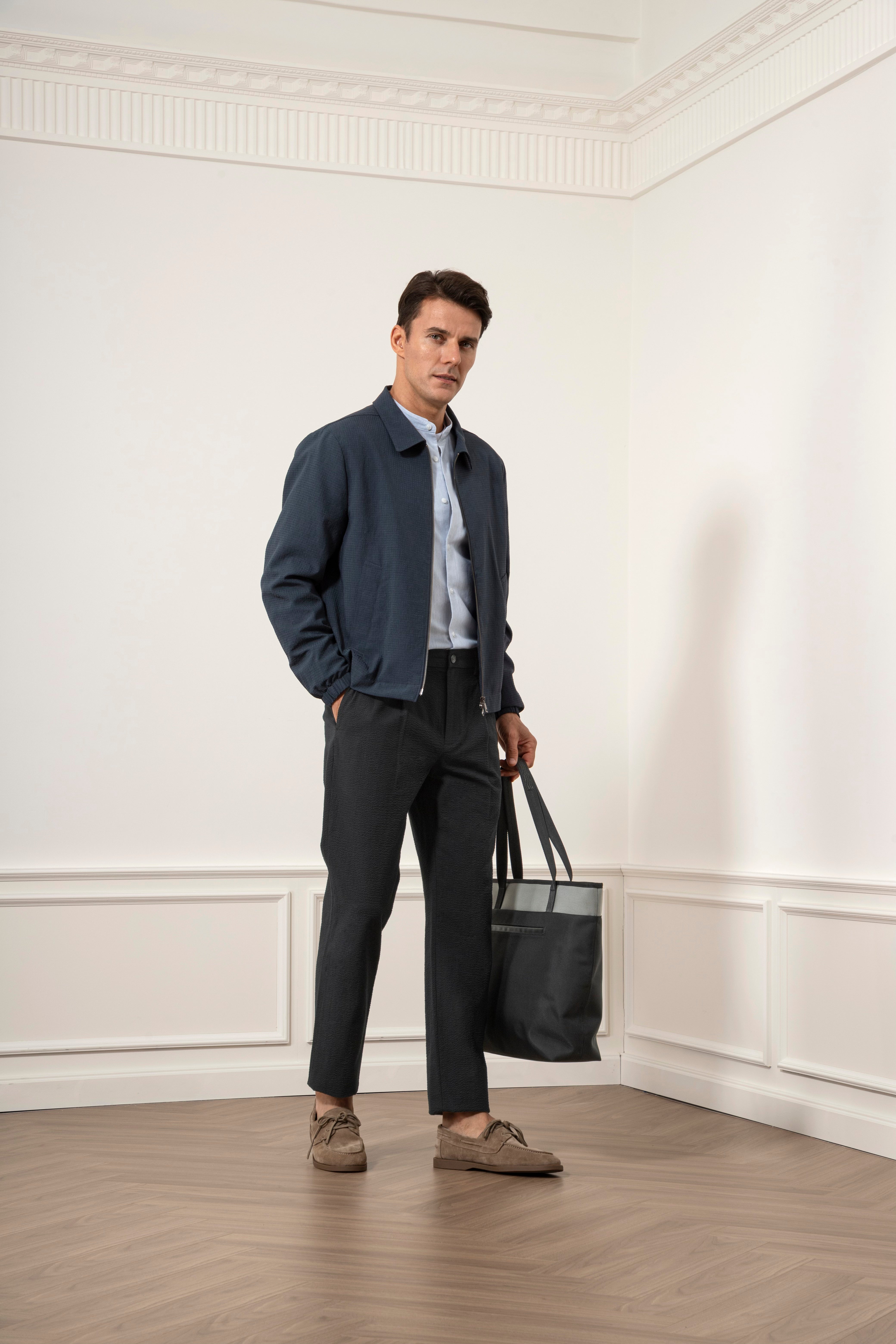 Dk Navy Heather Connor Cool Feeling Jacket Mens Collar Zip Up Woven Jacket 