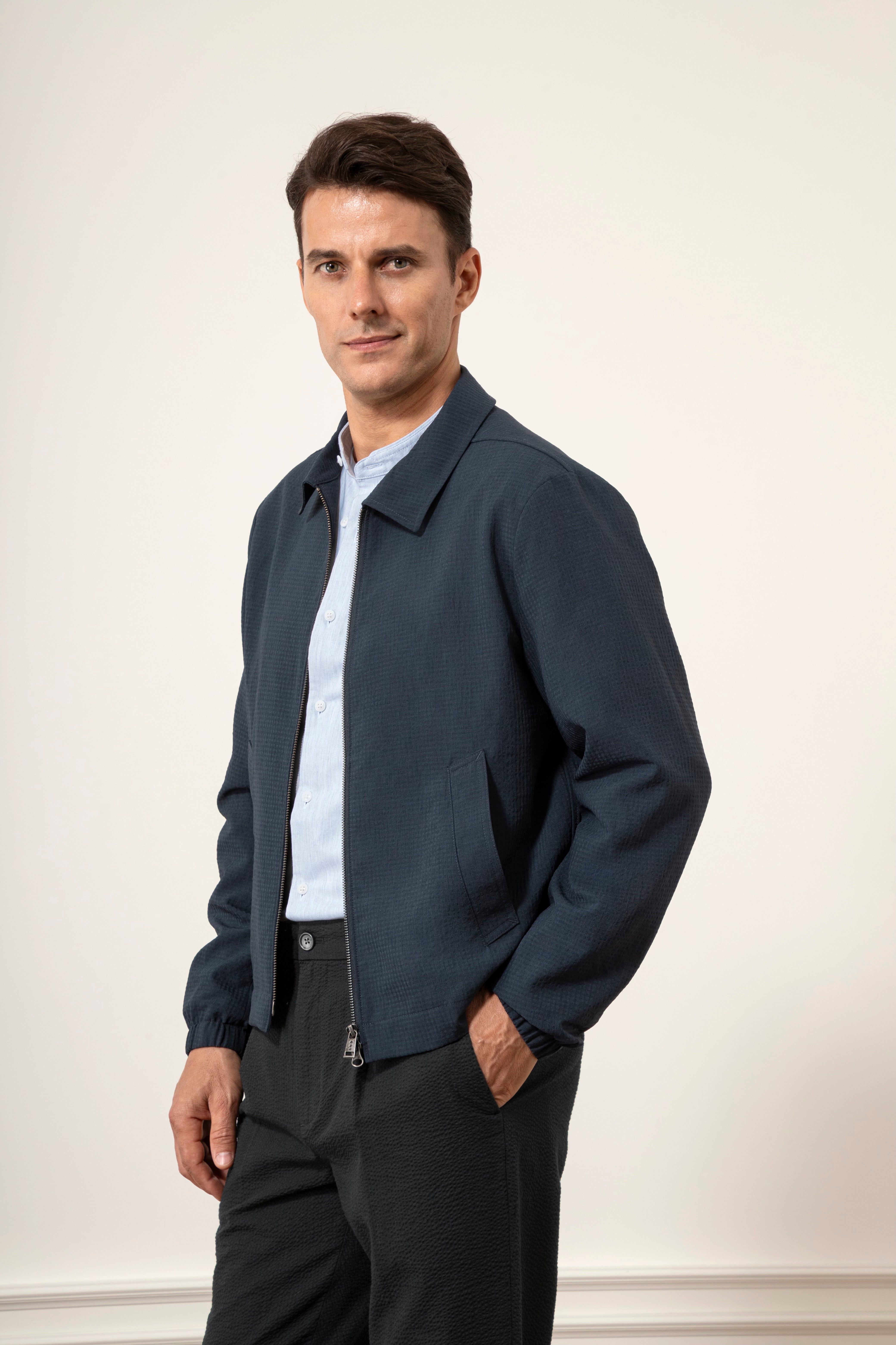 Dk Navy Heather Connor Cool Feeling Jacket Mens Collar Zip Up Woven Jacket 