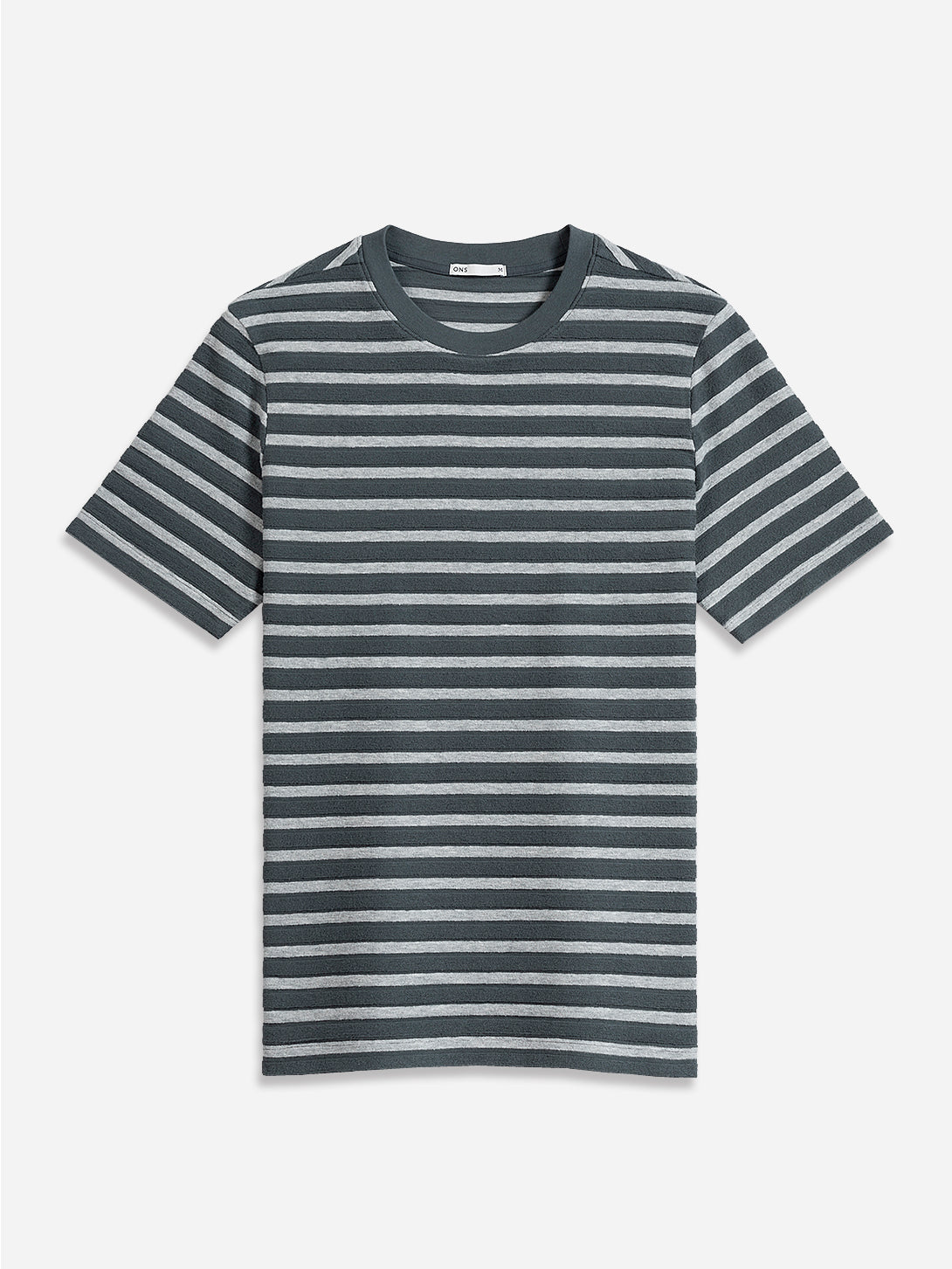 Charcoal/Grey Heather Stripe Alphabet Sculpted Stripe Tee Mens Crewneck T Shirt Heather Cotton Short Sleeve ONS Clothing 