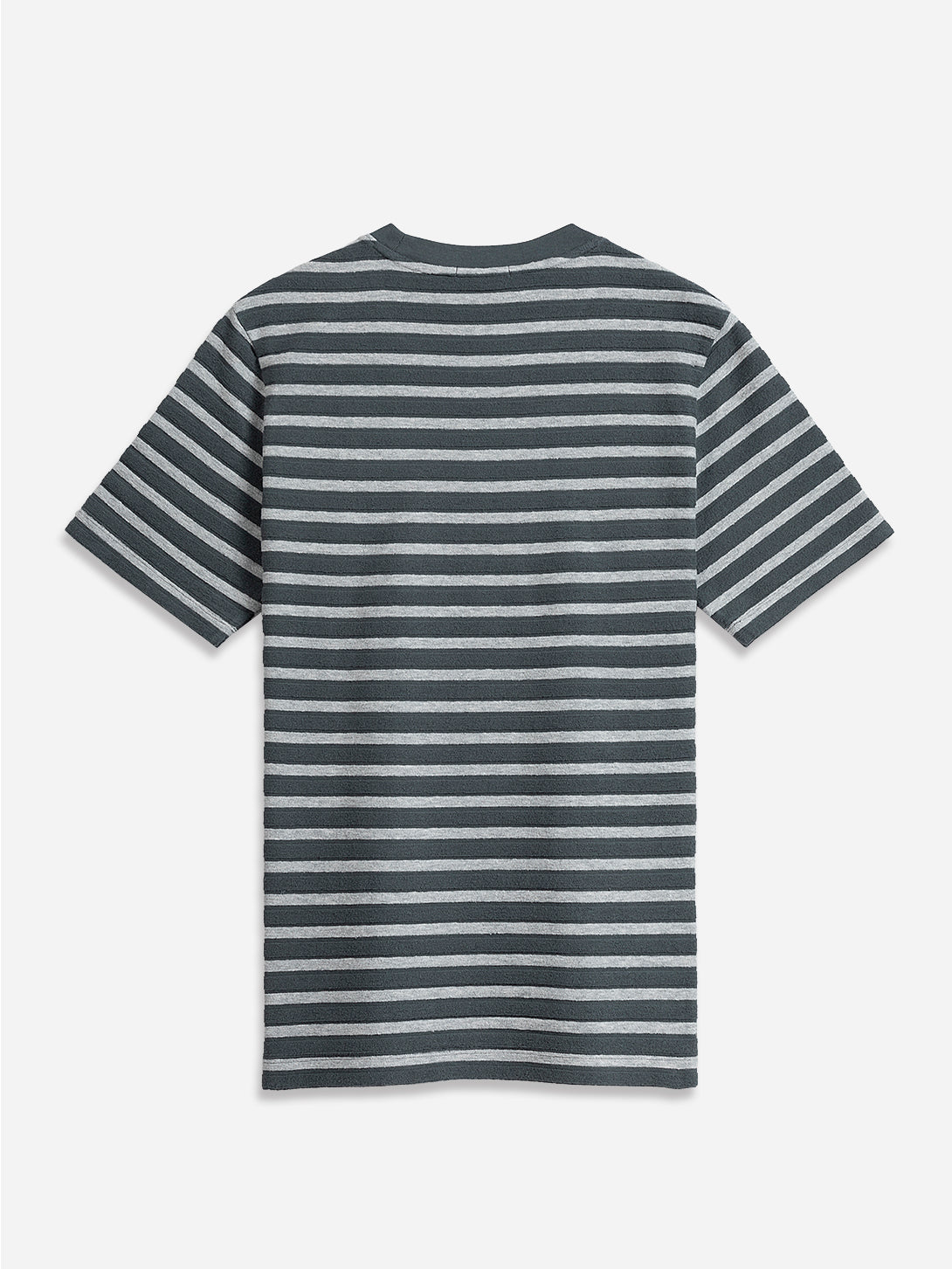 Charcoal/Grey Heather Stripe Alphabet Sculpted Stripe Tee Mens Crewneck T Shirt Heather Cotton Short Sleeve ONS Clothing 
