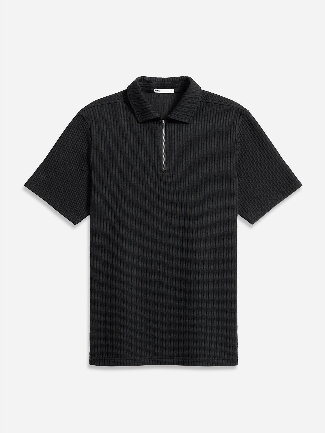 Black Bennett Jacquard Zip Polo Mens Quarter Zip Short Sleeve Polo Shirt Knit ONS Clothing 