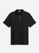 Black Bennett Jacquard Zip Polo Mens Quarter Zip Short Sleeve Polo Shirt Knit ONS Clothing 