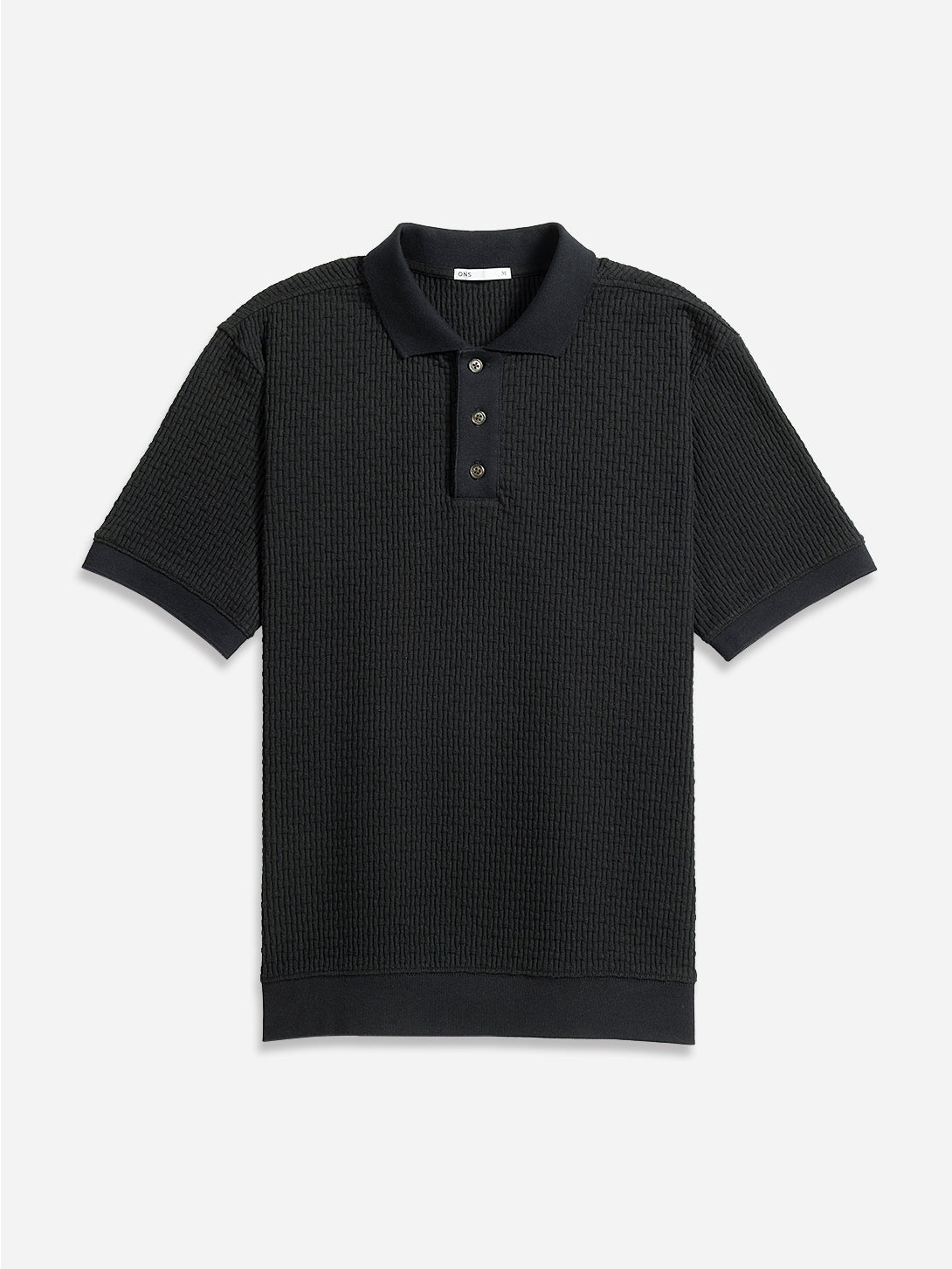 Black Lind Tuck Stitch Polo mens Knit Short Sleeve Polo Shirt ONS Clothing 