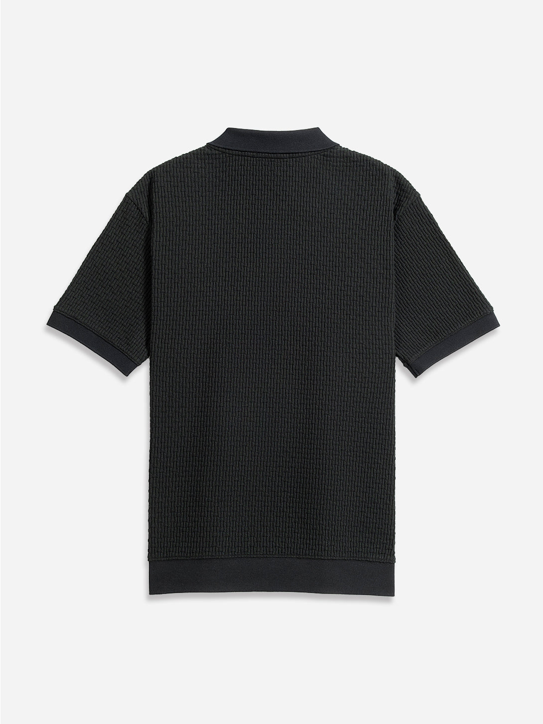 Black Lind Tuck Stitch Polo mens Knit Short Sleeve Polo Shirt ONS Clothing 