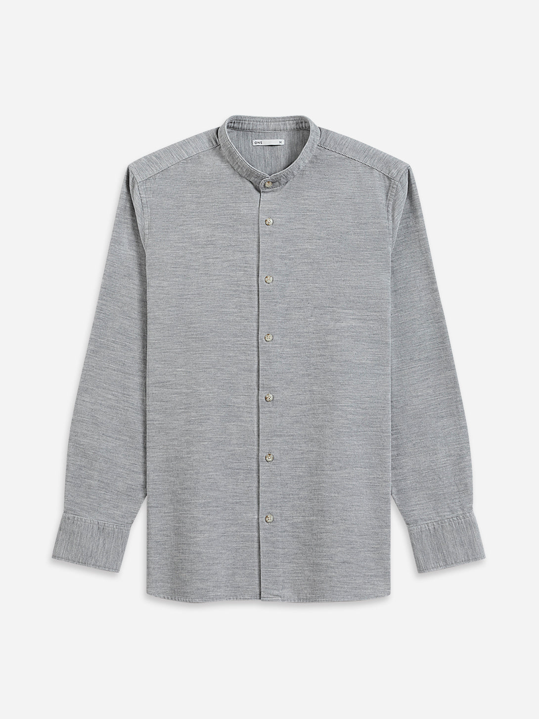Grey Heather Aleks Heather Corduroy Shirt Mens Band Collar Woven Button Up Shirt ONS Clothing 