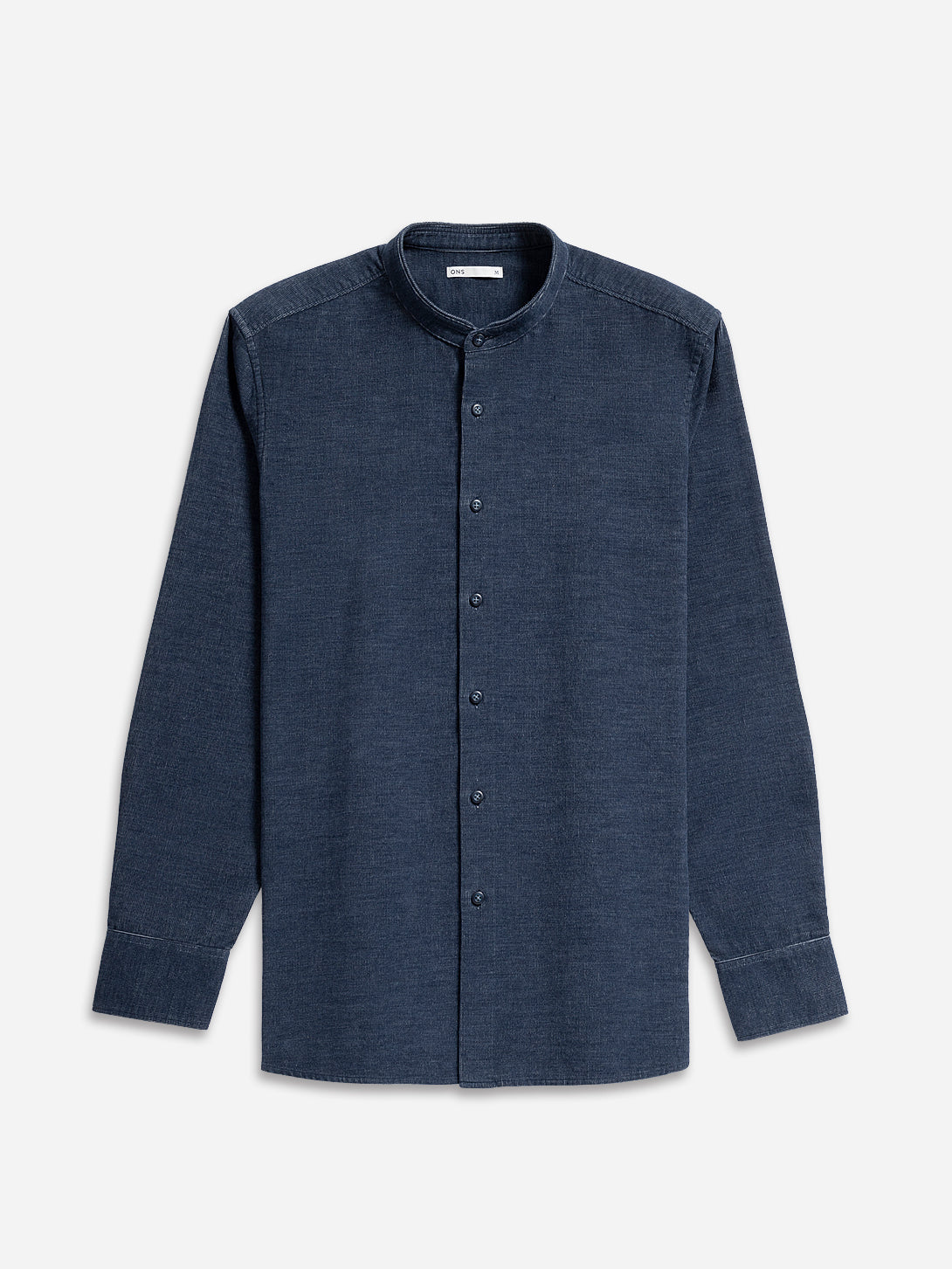 Navy Heather Aleks Heather Corduroy Shirt Mens Band Collar Woven Button Up Shirt ONS Clothing 