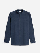 Navy Heather Aleks Heather Corduroy Shirt Mens Band Collar Woven Button Up Shirt ONS Clothing 