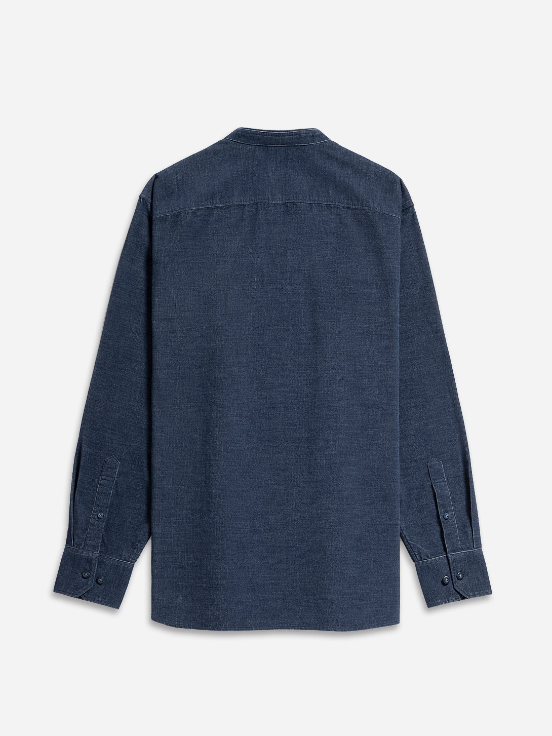 Navy Heather Aleks Heather Corduroy Shirt Mens Band Collar Woven Button Up Shirt ONS Clothing 
