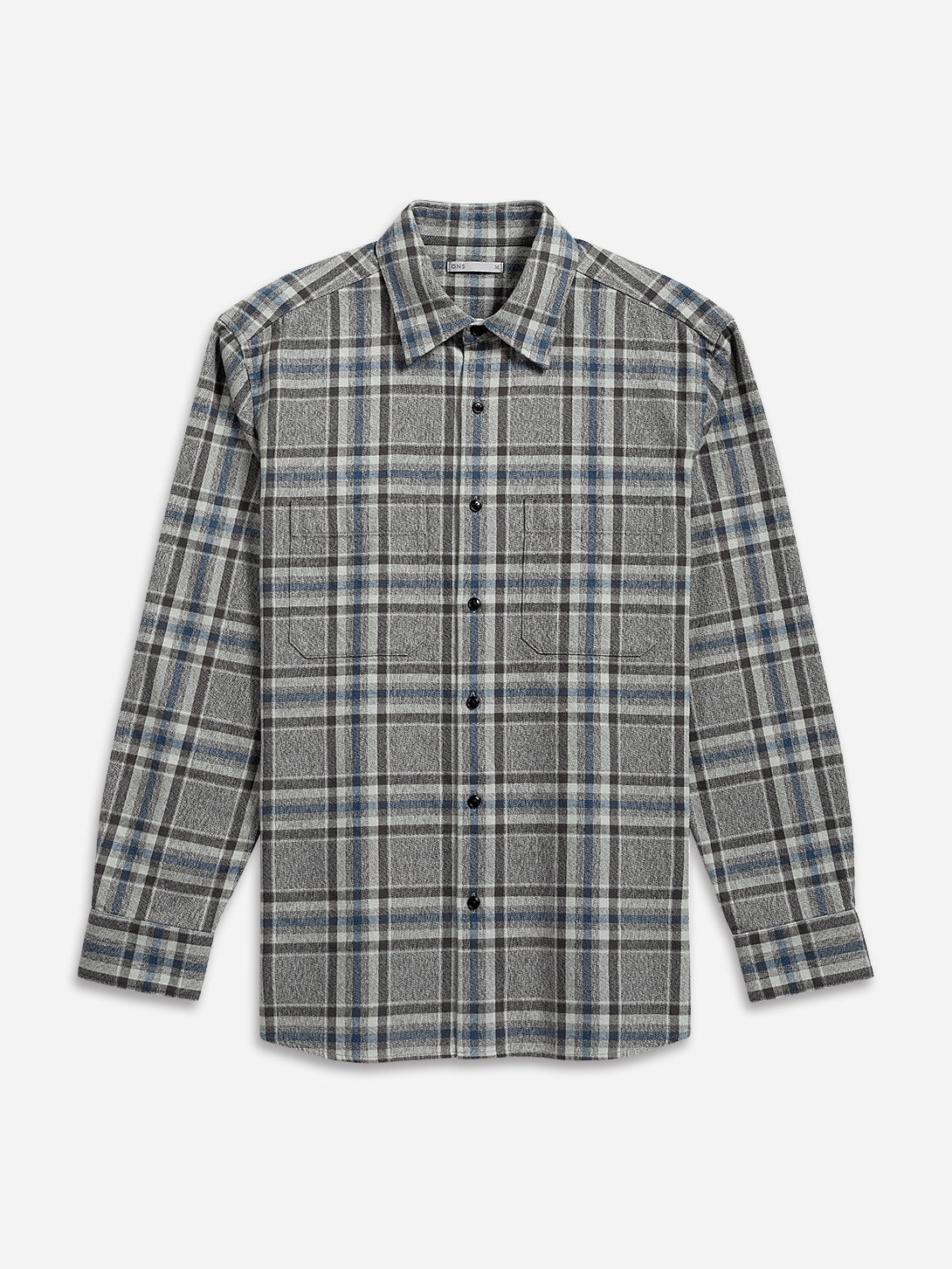 Charcoal/Dk Blue Check Varick Plaid Flannel Overshirt Mens Checkered Woven Button Up Shirt ONS Clothing