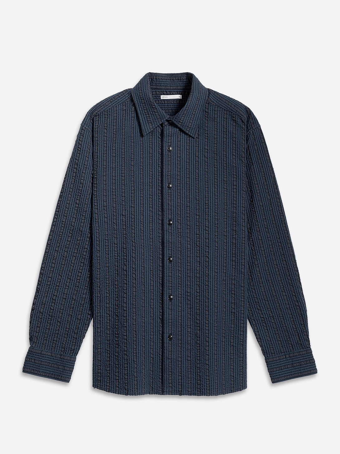 Dk Navy/Blue Stripe Varick Seersucker Stripe Overshirt Mens Spread Collar Seersucker Button Up Shirt ONS Clothing