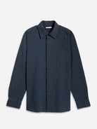 Dk Navy/Blue Stripe Varick Seersucker Stripe Overshirt Mens Spread Collar Seersucker Button Up Shirt ONS Clothing