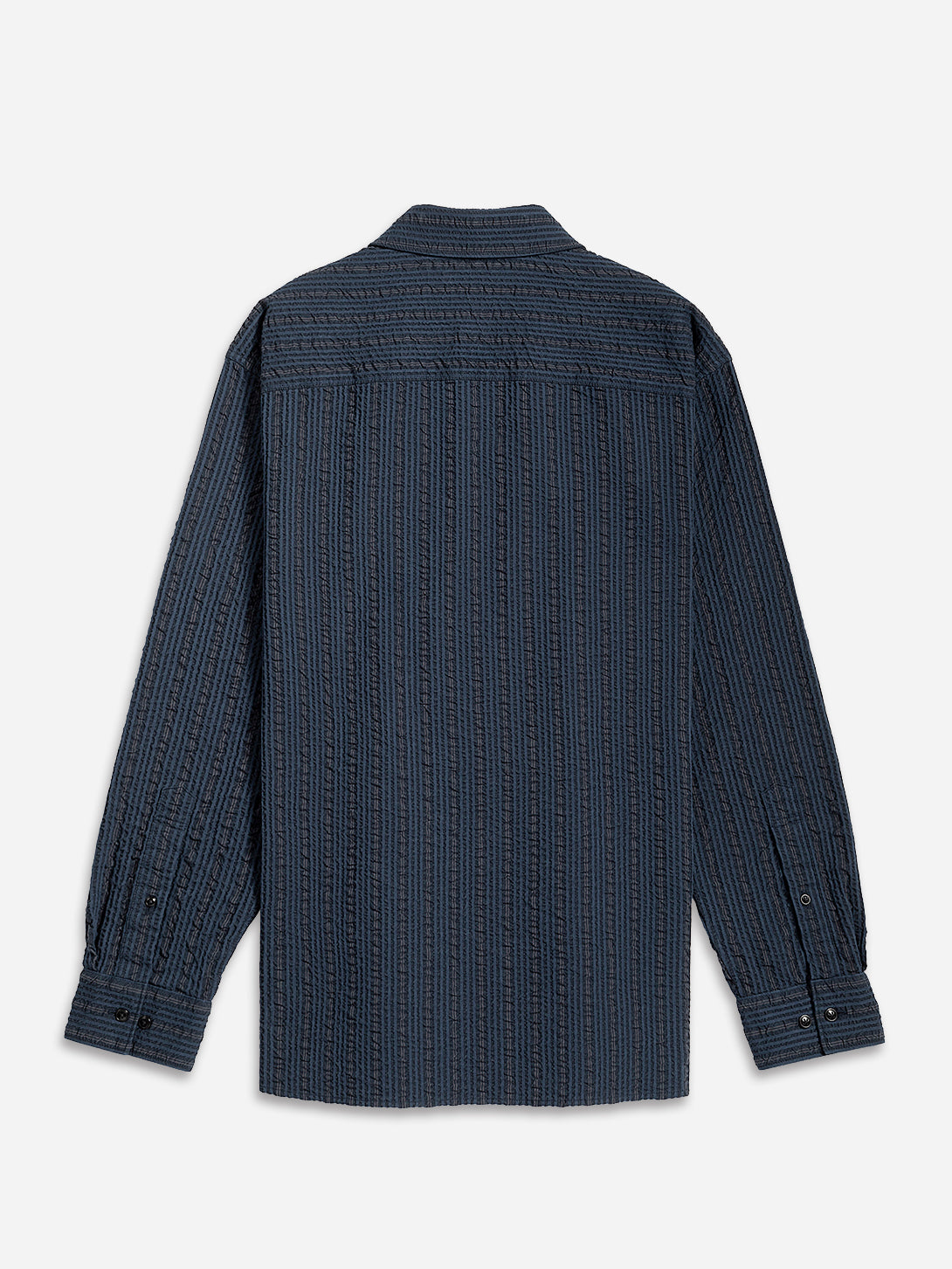 Dk Navy/Blue Stripe Varick Seersucker Stripe Overshirt Mens Spread Collar Seersucker Button Up Shirt ONS Clothing