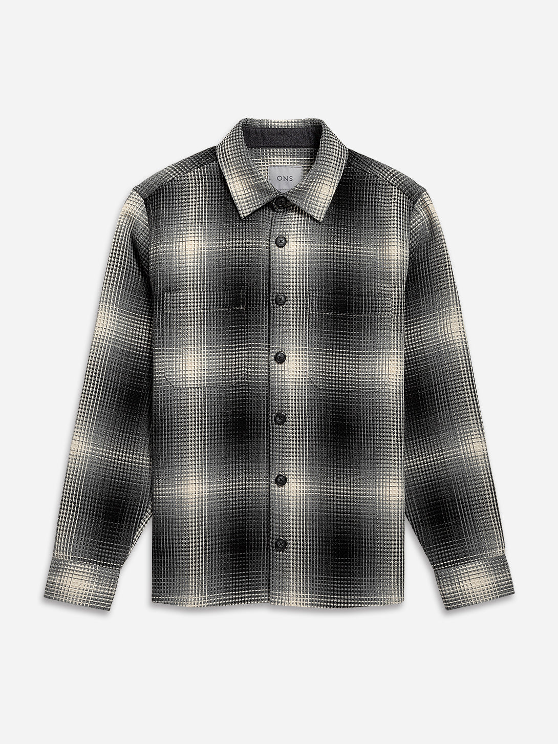 Charcoal/Black Check Vance Tartan Overshirt Mens Woven Button Up Overshirt Checkered ONS Clothing