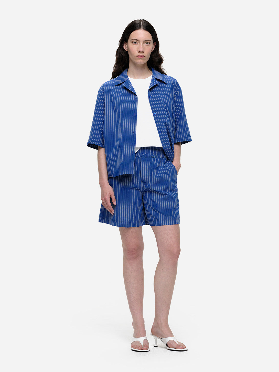 Electric Blue Tulla Womens Camp Collar Striped Shirt Short Sleeve Our Sister 
