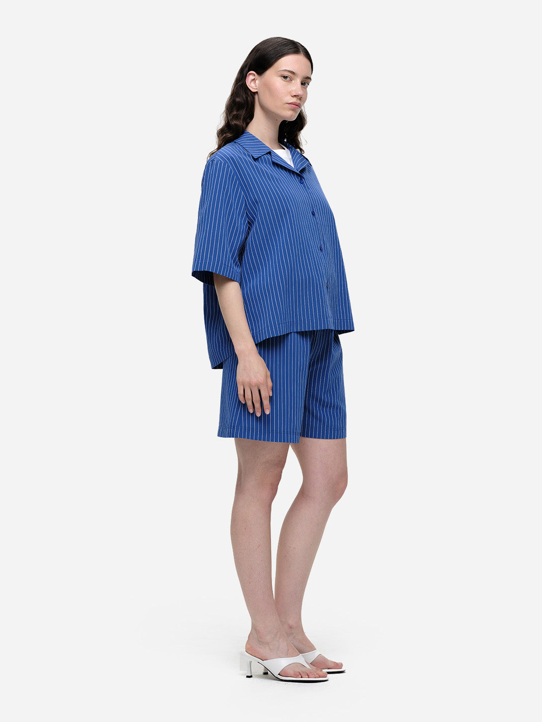 Electric Blue Tulla Womens Camp Collar Striped Shirt Short Sleeve Our Sister 