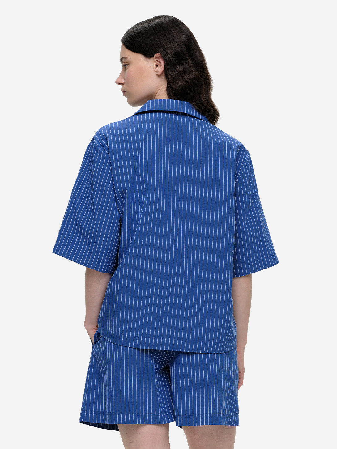Electric Blue Tulla Womens Camp Collar Striped Shirt Short Sleeve Our Sister 