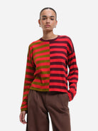 Burgundy Kira Knitwear Womens Striped Pullover Sweater Our Sister Clothing 