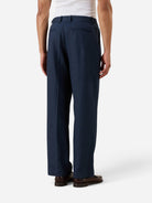 Navy Stanley Herringbone Pleated Trousers Mens Trousers Percival Clothing