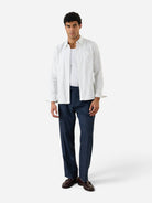 Navy Stanley Herringbone Pleated Trousers Mens Trousers Percival Clothing