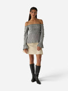 Grey Petra Squared Textured Blouse Womens Blouse Laagam