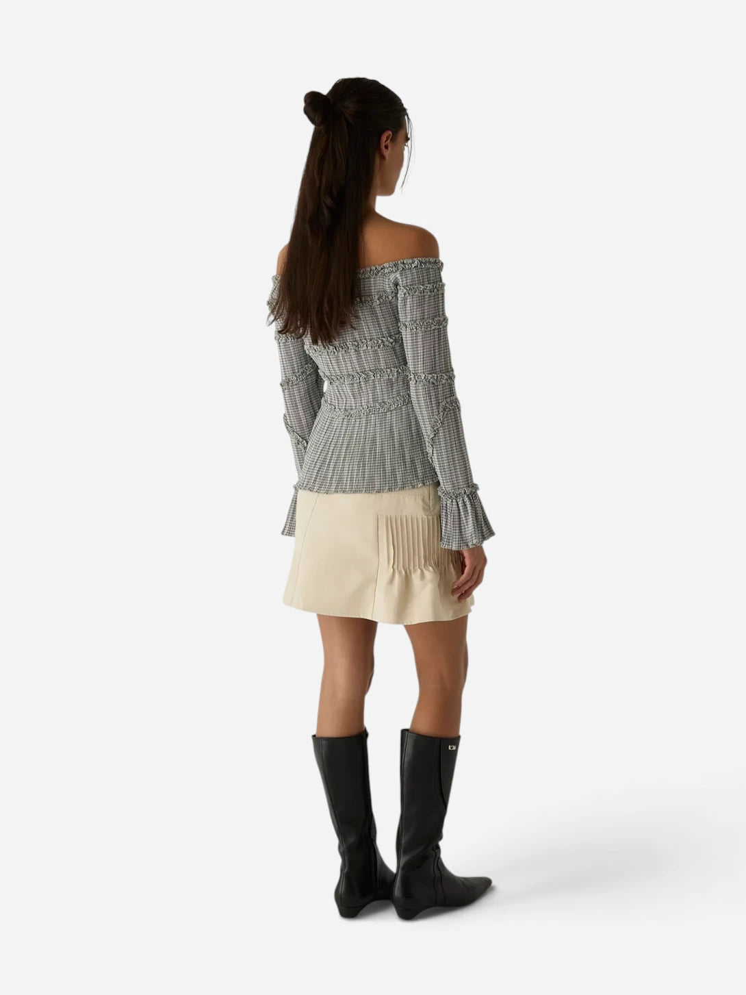 Grey Petra Squared Textured Blouse Womens Blouse Laagam