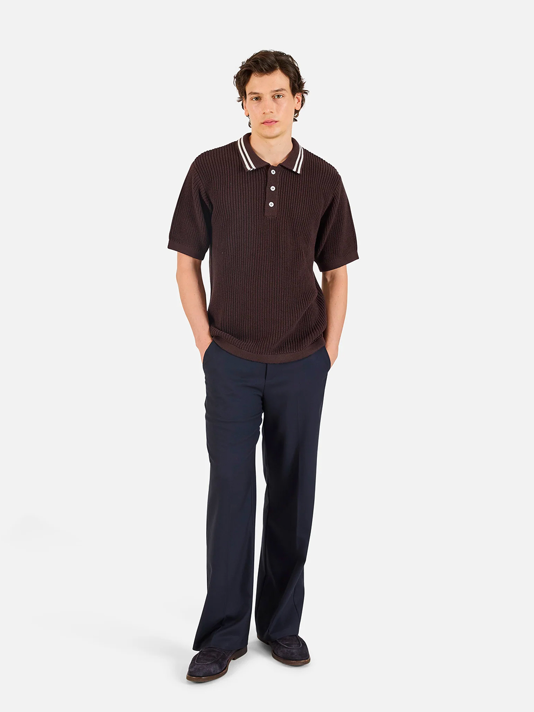 Demitasse English Rib Short Sleeve Polo Mens Short Sleeve Knit Brown Polo 