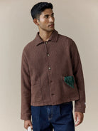 Brown Sorrento Cropped Boxy Overshirt Mens Striped Layering Overshirt Percival Clothing 