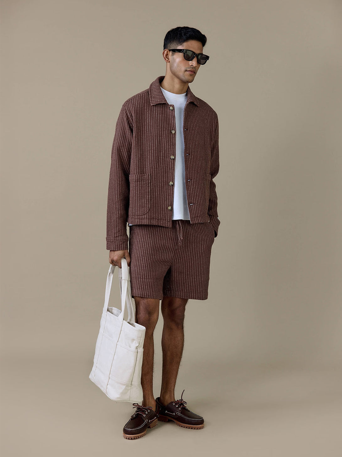 Brown Sorrento Shorts Mens Striped Brown Drawstring Shorts Percival Clothing 