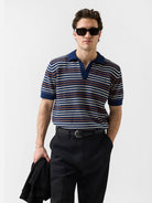 Douglas / Navy Casa Martini Fitted Polo Mens Striped Polo Shirt Percival Clothing 