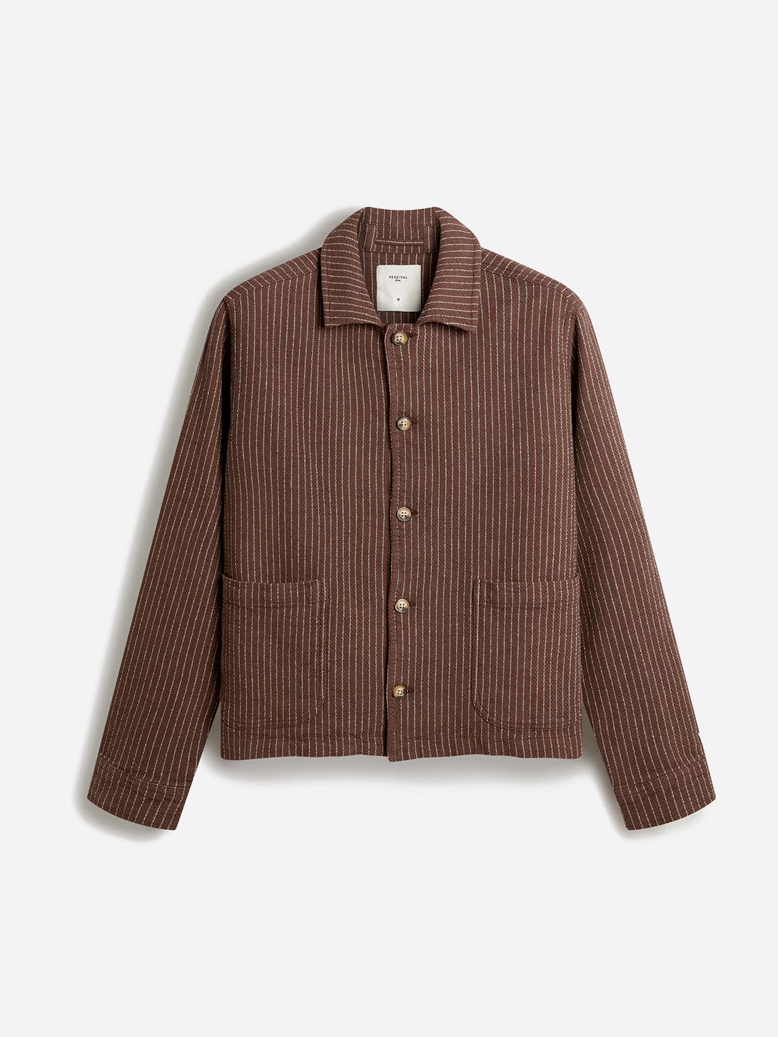Brown Sorrento Cropped Boxy Overshirt Mens Striped Layering Overshirt Percival Clothing 