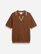 Brown Casa Martini Tennis Shirt Mens Open Polo Knitted Shirt Brown Polo Percival Clothing 