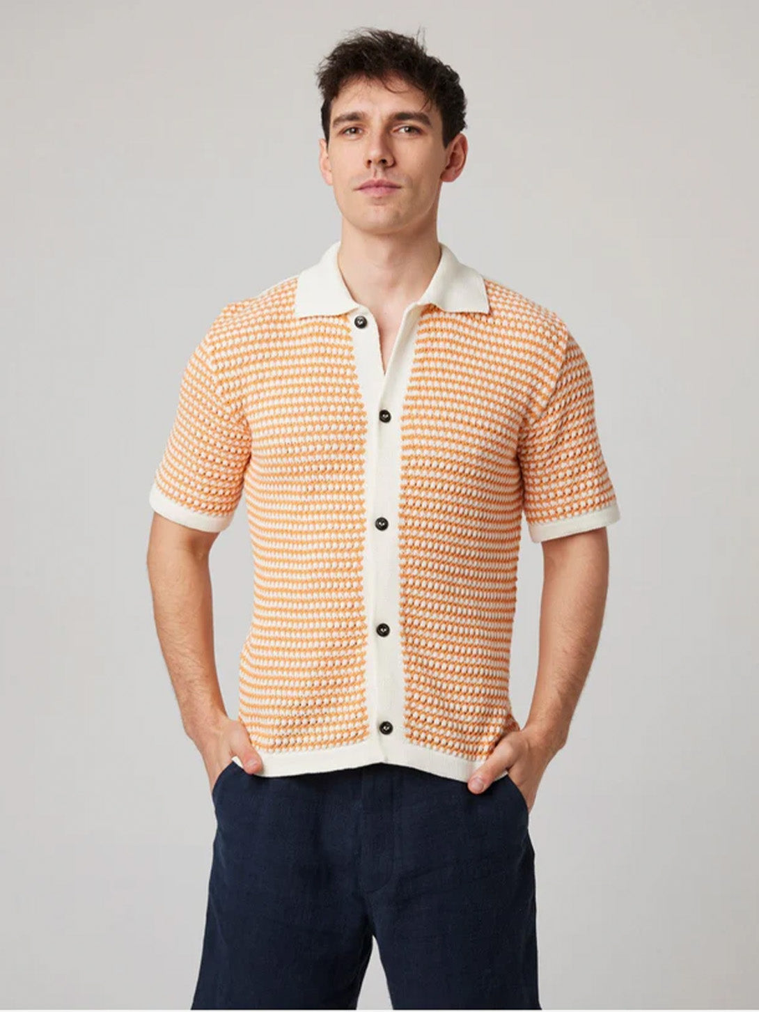 Apricot Island Crochet Shirt Mens Collared Button Up Short Sleeve Knit Shirt Peregrine Clothing 