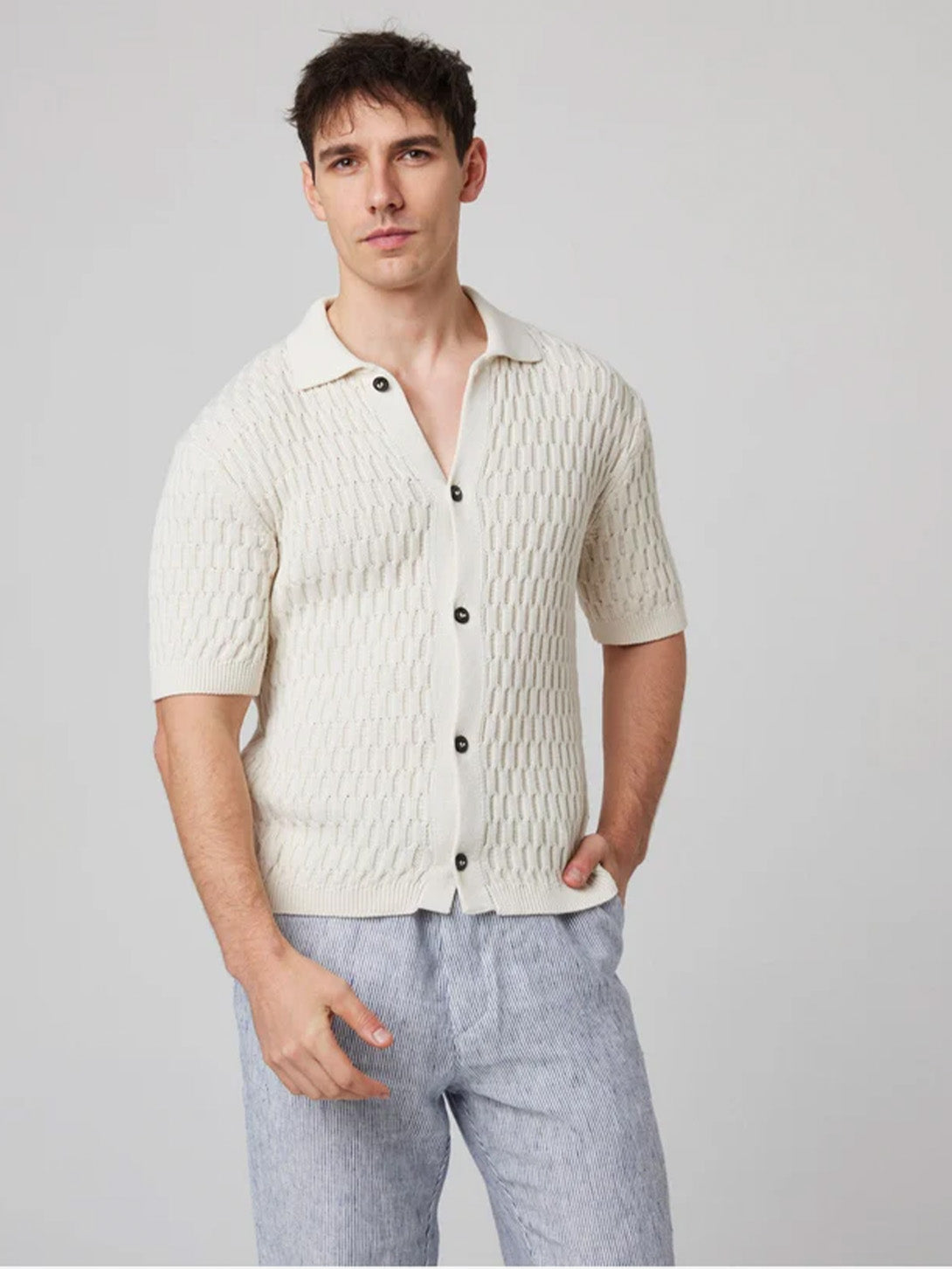 White Cove Knitted Shirt Mens Knit Button Up Short Sleeve Shirt Peregrine Clothing 