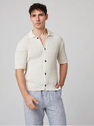 White Cove Knitted Shirt Mens Knit Button Up Short Sleeve Shirt Peregrine Clothing 