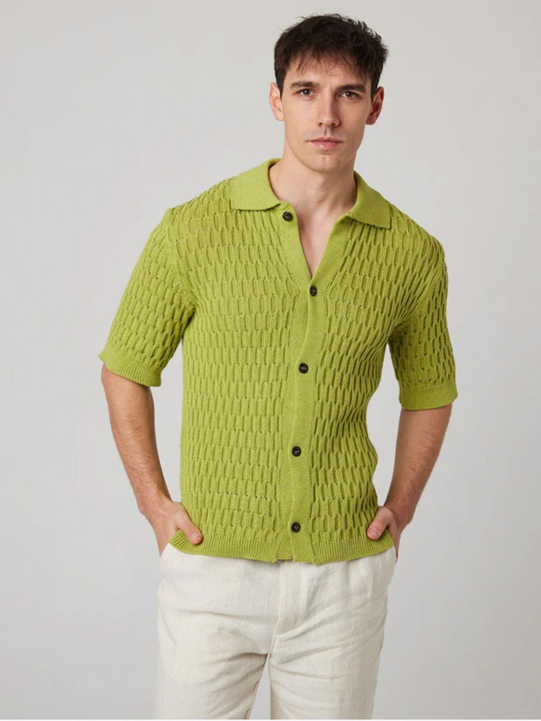 Lime Cove Knitted Shirt Mens Knit Button Up Short Sleeve Shirt Peregrine Clothing 