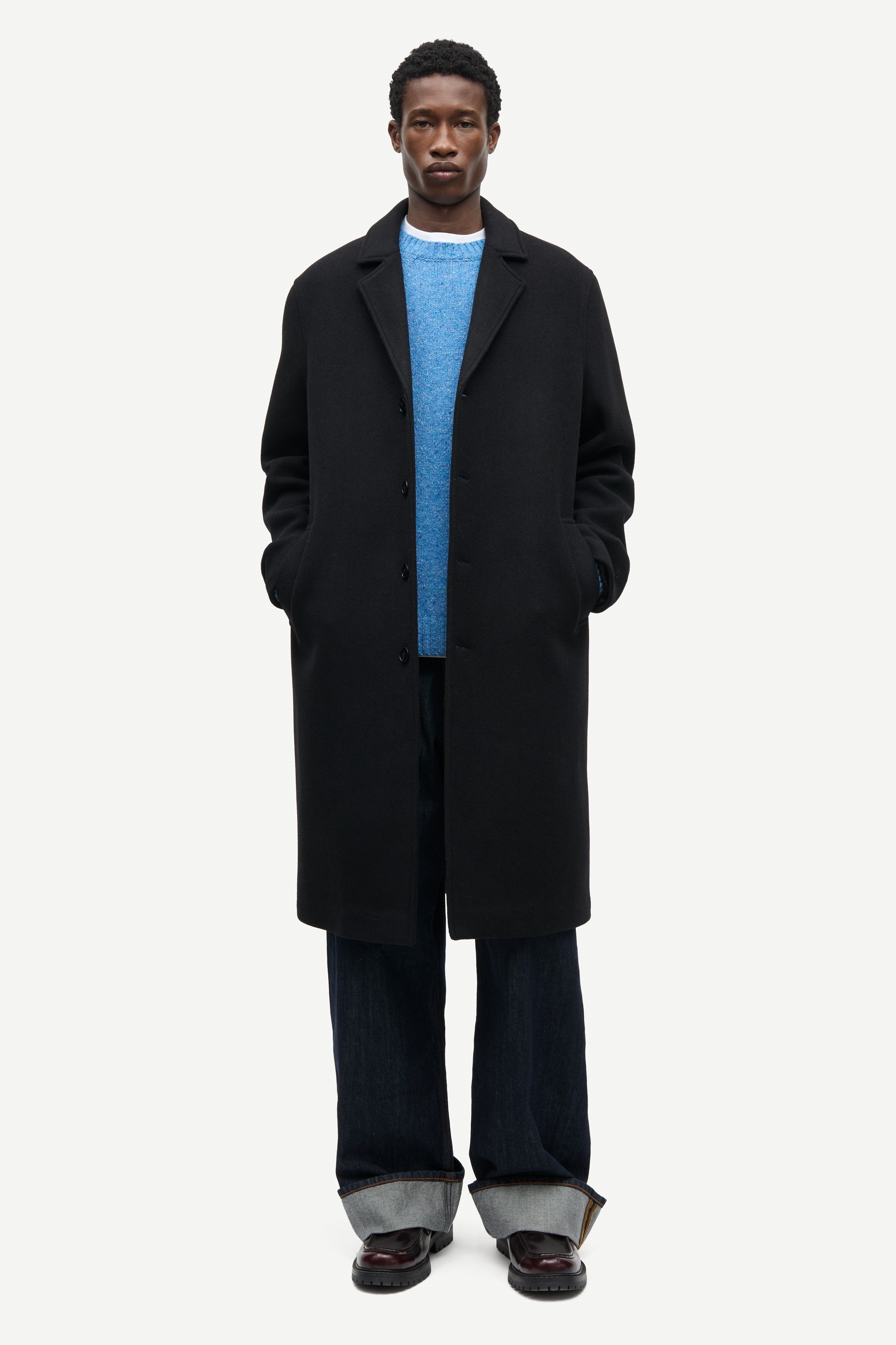 Black Safalco Coat Mens Heavyweight Winter Overcoat Samsoe Samsoe 