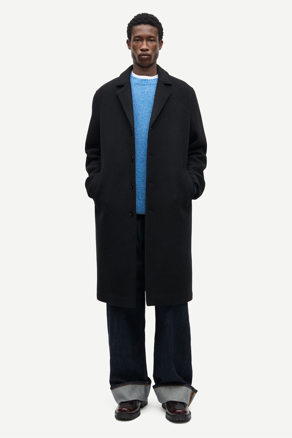 Black Safalco Coat Mens Heavyweight Winter Overcoat Samsoe Samsoe 