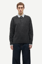 Dar Grey Mel Sarick Sweater Mens Henley Sweater Pullover Samsoe Samsoe 